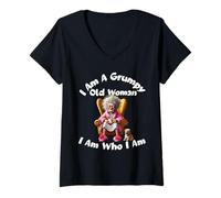 Femme Je suis une vieille femme grincheuse Je suis qui je suis Mince patience T-Shirt avec Col en V