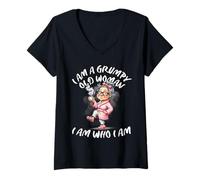 Femme Je suis une vieille femme grincheuse Je suis qui je suis Mince patience T-Shirt avec Col en V