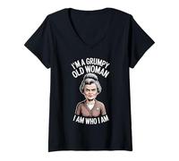 Femme Je suis une vieille femme grincheuse Je suis qui je suis Mince patience T-Shirt avec Col en V