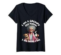 Femme Je suis une vieille femme grincheuse Je suis qui je suis Mince patience T-Shirt avec Col en V