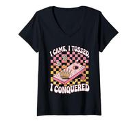 Femme Je suis Venu, J'Ai jeté, J'Ai conquis Cornhole T-Shirt avec Col en V