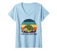 Femme Je suis Venu, J'Ai vu, Je suis rentré chez Moi, Tortue, anxiété Sociale, rétro T-Shirt avec Col en V