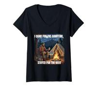 Femme Je suis Venue pour Le feu de Camp, Je suis restée pour m'amuser en Camping avec de la bière T-Shirt avec Col en V