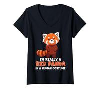 Femme Je suis vraiment un panda roux dans un costume humain T-Shirt avec Col en V