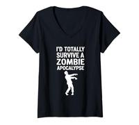 Femme Je survivrai Totalement à Une Apocalypse Zombie T-Shirt avec Col en V
