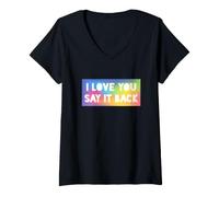 Femme Je t'aime, dis-Le en Retour T-Shirt avec Col en V