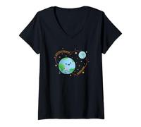 Femme Je t'aime jusqu'à la Lune et Vice-Versa T-Shirt avec Col en V