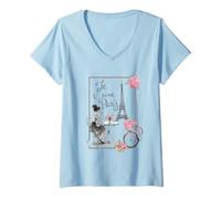 Femme Je t'aime Paris Café Romantique avec vélo Tour Eiffel T-Shirt avec Col en V
