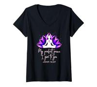 Femme Je Te Donne ma Paix Parfaite (Jean 14:27) T-Shirt avec Col en V