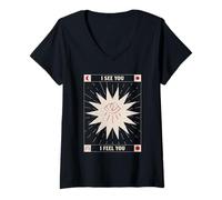 Femme Je Te Vois, Je Te Sens (Graphique bohème) T-Shirt avec Col en V