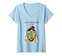 Femme Je T'entends Pas Je Lis Cadeau Humour Rat de Bibliothèque T-Shirt avec Col en V