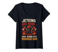Femme Je T'éteins Les Feux Vendredi Soir T-Shirt avec Col en V