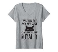 Femme Je Travaille 9 à 5 pour Que Mon Chat puisse Vivre comme Une T-Shirt avec Col en V