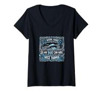 Femme Je Travaille Dur pour Que Mon Bateau puisse Avoir de Belles Choses | Propriétaire de Yacht T-Shirt avec Col en V