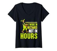 Femme Je Travaille en Hectares Pas en Heures Agriculteur Ferme T-Shirt avec Col en V