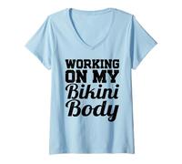 Femme Je Travaille sur Mon Corps en Bikini - Funny Summer T-Shirt avec Col en V