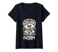 Femme Je Trouve ma beauté grâce à Daddy Miniature Schnauzer Dog Lover T-Shirt avec Col en V
