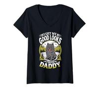Femme Je Trouve ma Belle Apparence grâce à Daddy Black Chow Chow Dog Lover T-Shirt avec Col en V