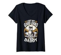 Femme Je trouve ma belle apparence grâce à Daddy Black Shiba Inu Dog Lover T-Shirt avec Col en V