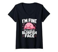 Femme Je Vais Bien, C'est Juste Mon Visage De Blobfish Drôle T-Shirt avec Col en V