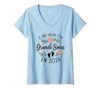 Femme Je Vais Encore Être Grande Sœur 2026 Annonce 3eme Grossesse T-Shirt avec Col en V
