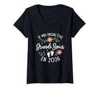 Femme Je Vais Encore Être Grande Sœur 2026 Annonce 3eme Grossesse T-Shirt avec Col en V