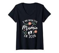 Femme Je Vais Encore Être Mamie 2026 - De Nouveau Grand Parent T-Shirt avec Col en V, Noir, XXL