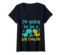 Femme Je Vais être Un Grand Cousin Funny Dino Lovers Cousin Crew T-Shirt avec Col en V