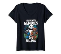 Femme Je vais mourir avec des souvenirs, pas un panda militaire en forme d'ours T-Shirt avec Col en V