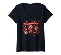 Femme Je Vais Regarder des Films d'horreur, Une collation effrayante et des Costumes d'halloween T-Shirt avec Col en V