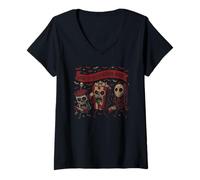 Femme Je Vais Regarder des Films d'horreur, Une collation effrayante et des Costumes d'halloween T-Shirt avec Col en V