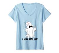 Femme Je Vais Te poignarder, infirmière fantôme, Halloween T-Shirt avec Col en V