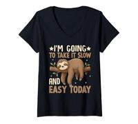 Femme Je Vais y Aller doucement Aujourd'hui Funny Lazy Sloth T-Shirt avec Col en V