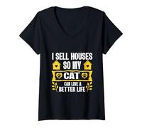 Femme Je Vends des Maisons pour Que Mon Chat puisse Vivre Une Vie Meilleure, Agent Immobilier T-Shirt avec Col en V