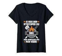 Femme Je Veux Bien M'Occuper du BBQ Homme Humour Barbecue T-Shirt avec Col en V