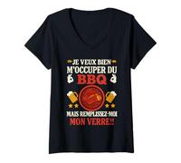 Femme Je Veux Bien M'Occuper du BBQ Humour Barbecue T-Shirt avec Col en V
