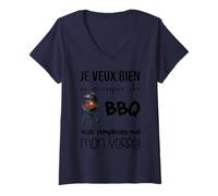 Femme je veux bien m'occuper du bbq,humour grill Roi du barbecuc T-Shirt avec Col en V