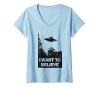 Femme Je veux croire aux OVNI T-Shirt avec Col en V