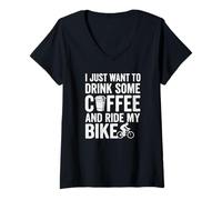 Femme Je Veux Juste Boire du café et Faire du vélo T-Shirt avec Col en V