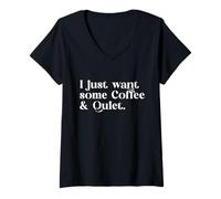 Femme Je Veux Juste du Café Et du Silence T-Shirt avec Col en V