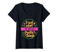 Femme Je Veux Juste Faire de Jolies Choses T-Shirt avec Col en V