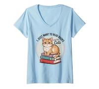 Femme Je veux juste lire des livres et caresser des chats T-Shirt avec Col en V