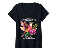 Femme Je veux juste m'asseoir sur le porche et regarder les colibris T-Shirt avec Col en V