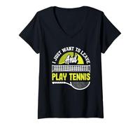 Femme Je Veux Juste partir et Jouer au Tennis T-Shirt avec Col en V