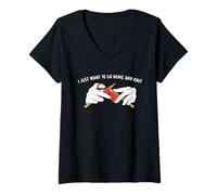 Femme Je Veux Juste rentrer chez Moi et Tricoter T-Shirt avec Col en V