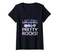 Femme Je Veux Juste Toutes Ces Jolies Pierres ! Géologue Rock Hunting T-Shirt avec Col en V