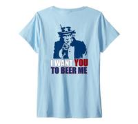Femme Je Veux Que TU ME BÈRES, Oncle Sam, 4 Juillet, Drinking Meme on Back T-Shirt avec Col en V