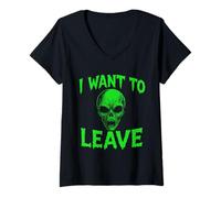Femme Je Veux Quitter Alien - Vintage Creepy Alien UFO Lover T-Shirt avec Col en V