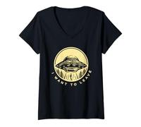 Femme Je Veux Quitter Funny Alien UFO Extratertrial Alien Lover T-Shirt avec Col en V