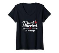 Femme Je Viens de me marier il y a 23 Ans, Anniversaire de Mariage drôle en Couple T-Shirt avec Col en V